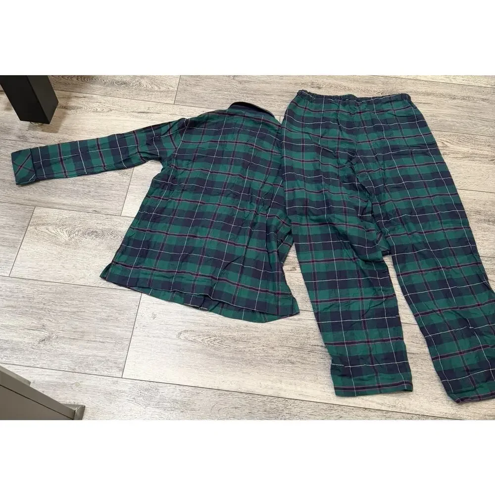 Lauren Ralph Lauren RLL Womens Medium Crest Logo Tartan Plaid Pajamas 2 pc Set